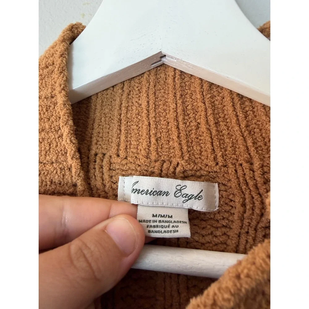American Eagle Chenille Mock Neck Ribbed Crop Sweater Caramel Brown Women' Med